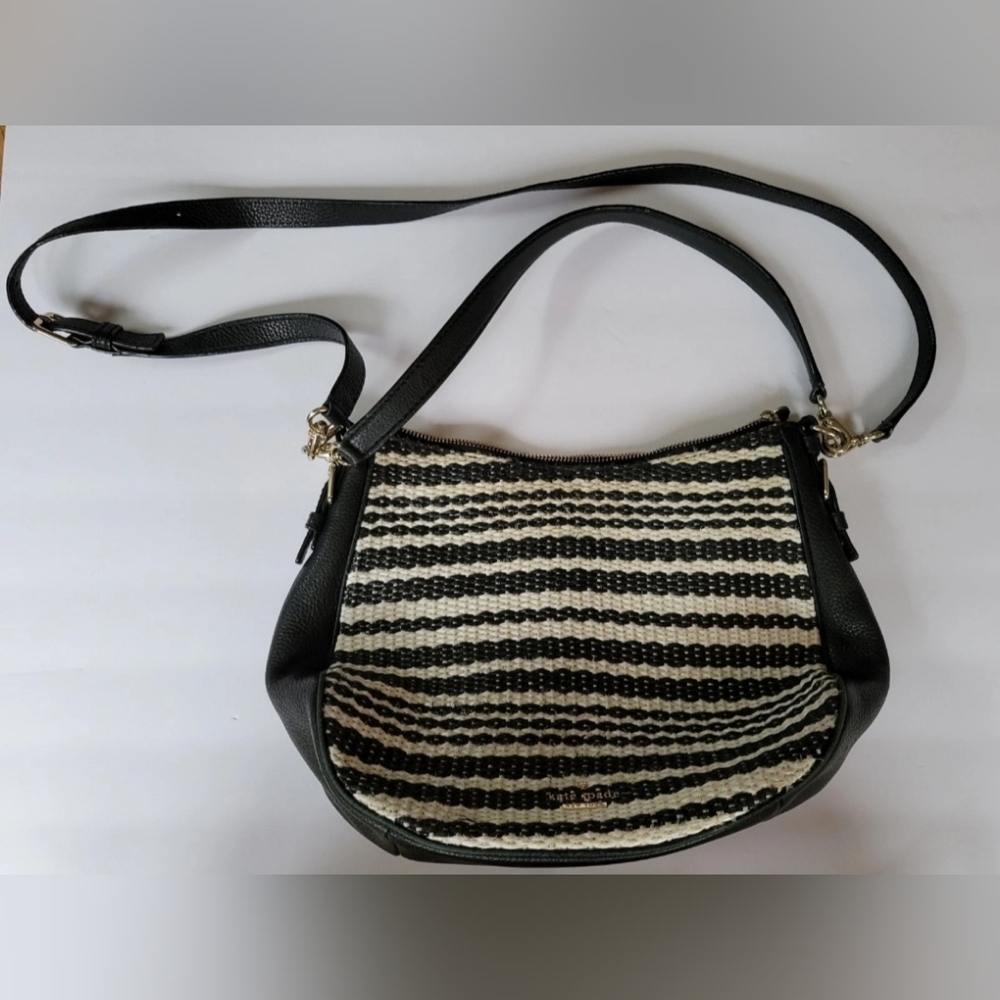 Kate Spade Woven Shoulder/crossbody Bag With Black Leather Trim